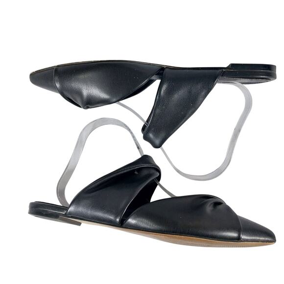 MARC FISHER! SATERS BLACK VEGAN LEATHER TWISTED FRONT STRAP SLIP-ON MULES! SZ 9M - Picture 6 of 10